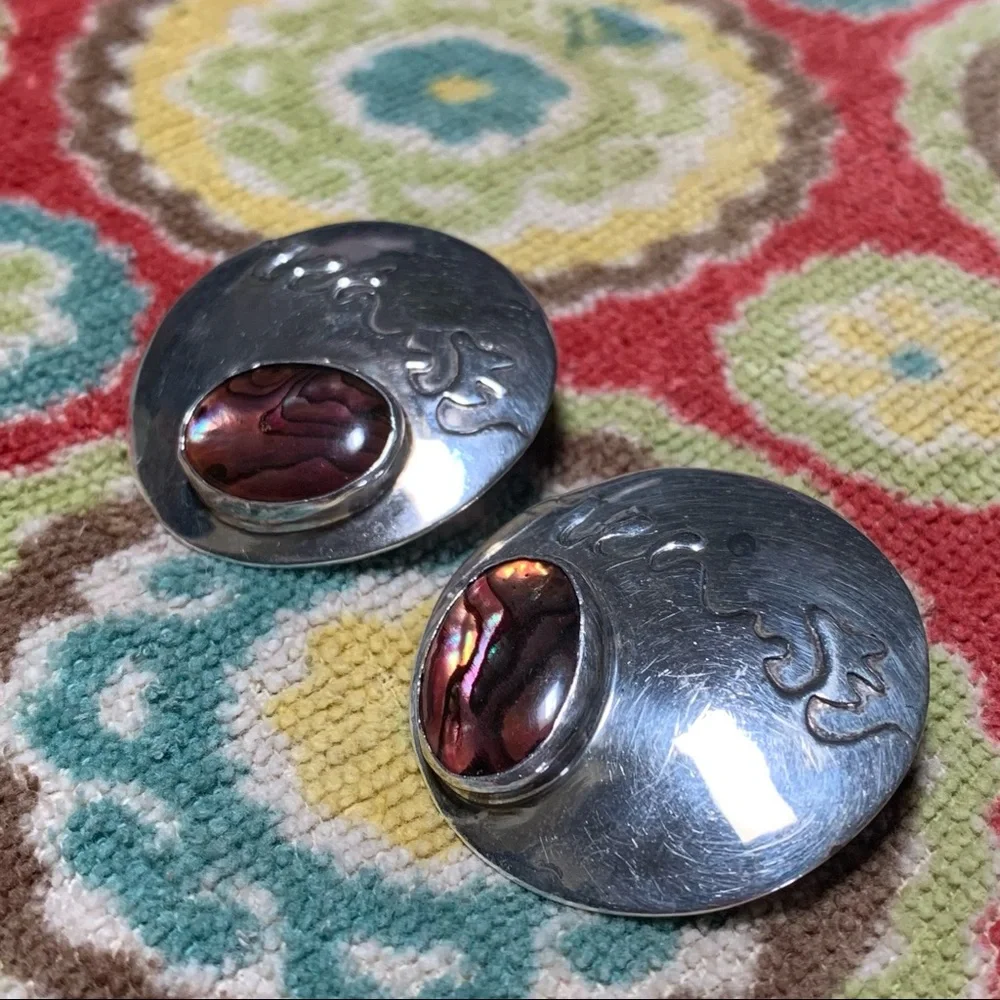 Vintage Yellowhorse abalone shield earrings sterling